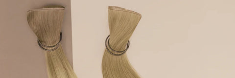 Blonde weft hair extensions from Prolonged Hair with visible weft tracks and metal bands