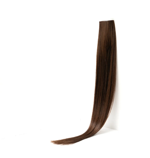 Brown straight hair extension on white background, Prolonged Hair raw extension